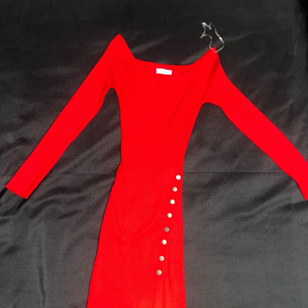 Always Scarlet Long Sleeve Dress with Button Accents